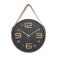 Horloge murale analogique industrielle noire de 20 pouces 2026 avec système de suspension en cuir et chiffres 3D en relief pour décoration de salon