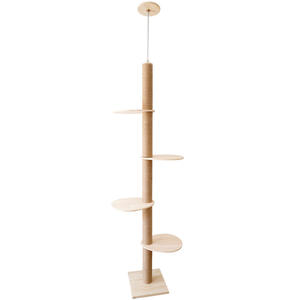 Colonne d'activités pour chat en bois massif moderne, avec griffoir, nid pour chat, table de saut intégrée et jouet pour chat - Product Image 3