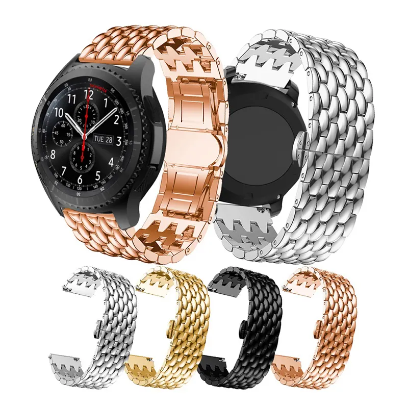 For Samsung Galaxy Watch 46mm S3 7 Beads Zinc Alloy Stainless Steel Replacement Metal Watch Band Strap