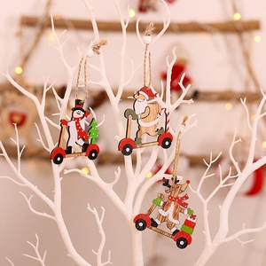 Ensemble de décorations pour arbre de Noël, voiture en bois avec Père Noël de dessin animé, ornements suspendus, décorations de Noël rustiques en bois naturel - Product Image 4