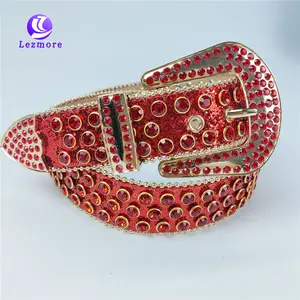 Ceinture Femme Ruban Diamant Incrusté Acrylique Style Punk Couleur Diamant Laque Nacrée Ceintures Pu