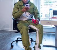 Ensemble survêtement décontracté personnalisé avec logo, veste coupe-vent et pantalon de jogging respirant en polyester/nylon pour homme