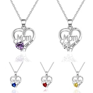婚礼爱心锆石钻石时尚 14K 镀金黄铜吊坠项链 送给妈妈的最佳礼物 女士 - Product Image 1