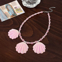 Mode Résine Shell Boucles D'oreilles Bracelet Filles Rose Acrylique En Forme De Coquille Pendentif Perles Collier Y2K Ensemble De Bijoux