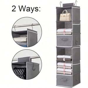 2024 New Hanging Closet Organizers 6-shelf Hanging Closet Storage <b>Shelves</b> PVC Storage Boxes & Bins Stainless Steel Square Sewing - Product Image 3