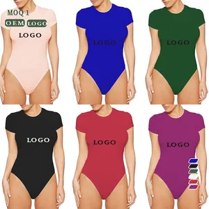 2023 Short Sleeve Shapewear Thong Tank Top Round Neck One Piece Lucky Label Combinaisons Women's Jumpsuits Bodysuits