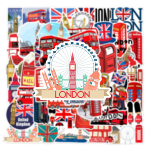 Autocollants muraux en vinyle, 50 pièces, bleu rouge britannique, scène de londres classique, cabine téléphone, Bus, bagages, personnalisés - Product Image 4