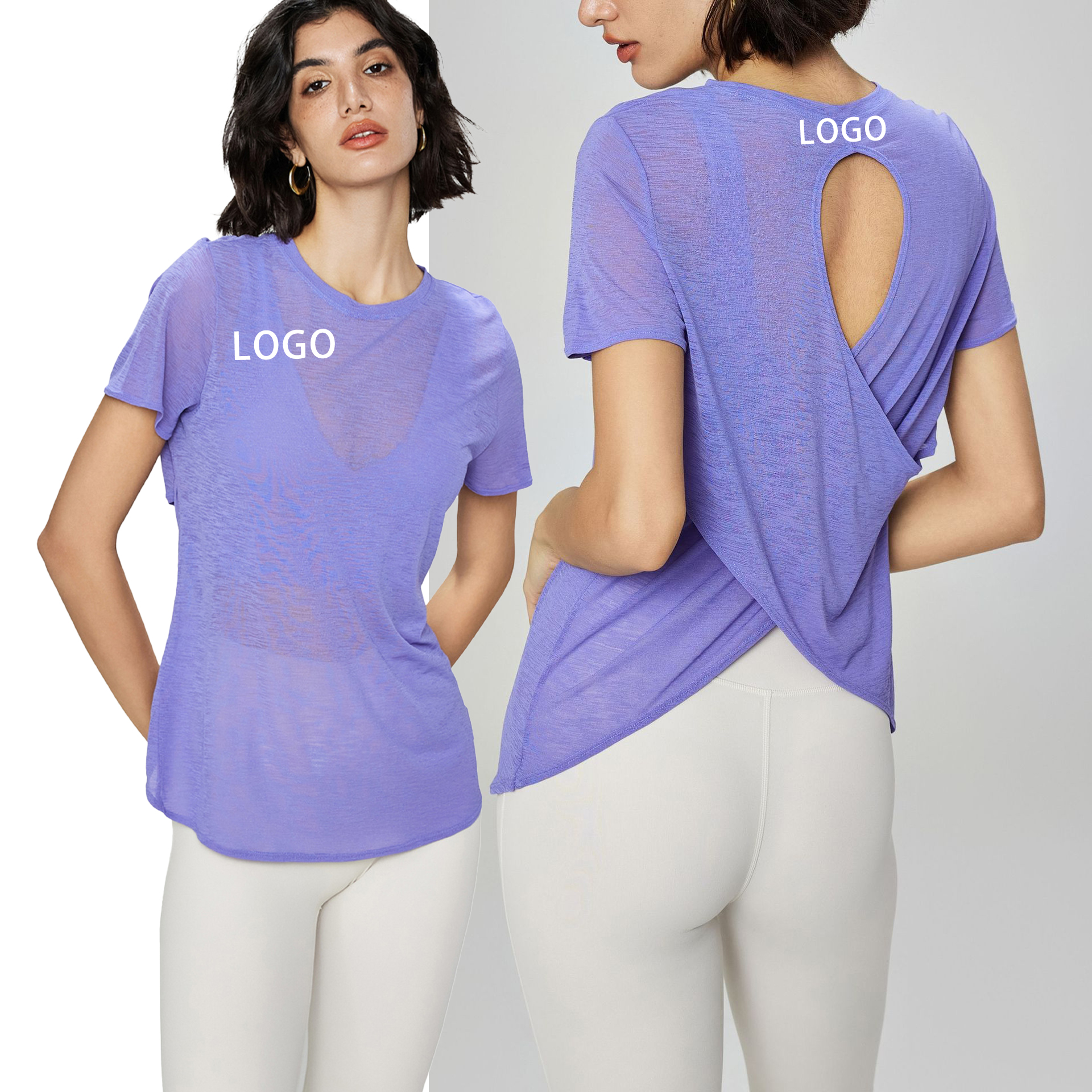 Women's Beautiful Back Sports Yoga Top with Short Sleeves Breathable and Summer Fitness for Running Winter