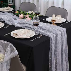 Chemin de table en maille scintillante transparente en polyester, tissu à paillettes or, argent, noir, or pour la décoration de <span class=keywords><strong>mariage</strong></span>, de fête, de banquet, nappe - Product Image 2