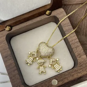 Mooie Moeder Ketting Sieraden 18K Vergulde Hete Verkoop Diy Hart Charme Schattige Jongen En Meisje Kinderen Hanger Ketting