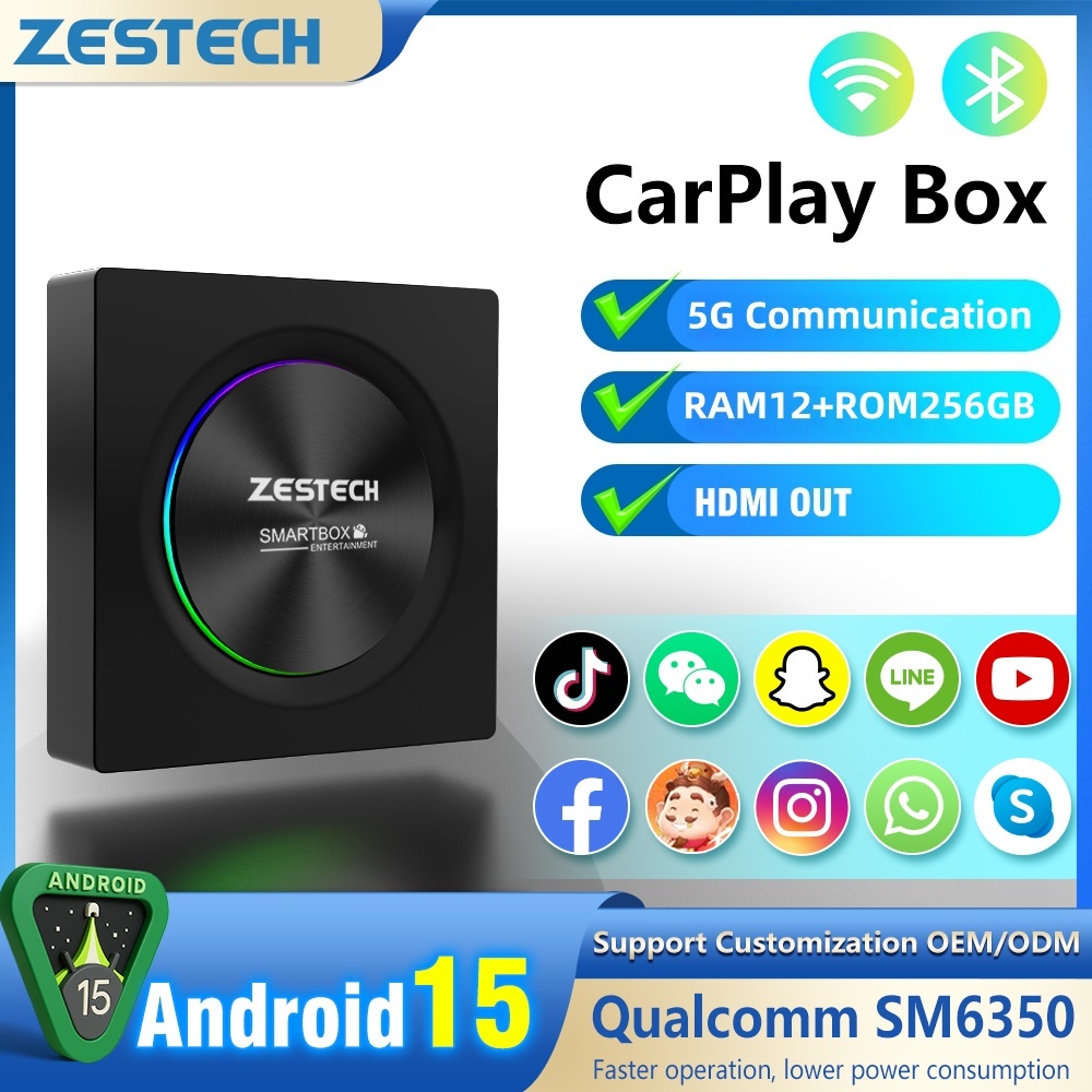 ZESTECH <strong>Android</strong> <strong>15</strong> System 12gb+256gb Wireless Carplay Adapter Online Upgrade Snapdragon 6350 Apple <strong>Android</strong> iPhone Carplay Box