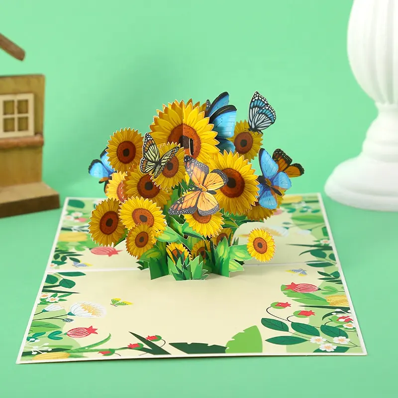 Sunflower Butterfly 3D Greeting Card Flower Birthday Thanksgiving Paper Carved Greeting Card
