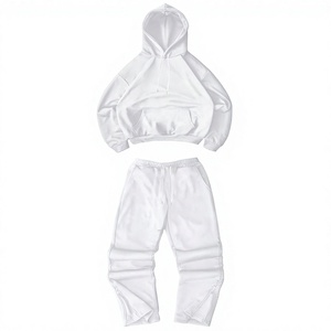 Conjunto Deportivo Personalizado para Hombre, Sudadera con Capucha y Pantalones Deportivos Blancos, Ropa Deportiva Informal de Dos Piezas, Proveedor de Conjuntos a Juego - Product Image 1