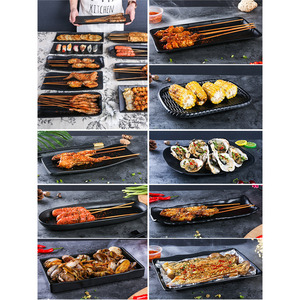 Rectangular <b>Black</b> Melamine Barbecue <b>Plate</b> Dish Vegetable Soy Milk Hot Pot Tableware Commercial Use Party Solid Color - Product Image 2