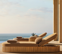 Ensemble de mobilier de jardin extérieur pour villa, chaise longue de plage pour hôtel, transat de piscine imperméable en teck moderne avec coussins
