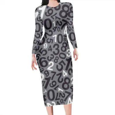 Penjualan Laris Gaun Bodycon Lengan Panjang Wanita Kustom Desain Pola Abstrak Geometris Gaun Vintage Gaun Wisuda Wanita