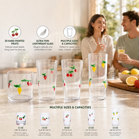 Verres à boire personnalisés minimalistes ultra-fins transparents décorés de fruits pour la maison, les restaurants et l'usage quotidien