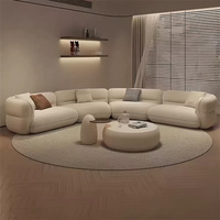 Juego de Sofás Seccionales Curvos Modulares de Diseño Europeo de Alta Calidad, 2/3 Plazas, Moderno, Rectangular, Tela Bouclé, Patas de Madera Maciza, para Sala de Estar