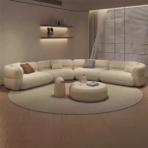 Set Sofa Modular Lengkung Berkualitas Tinggi Desain Eropa 2/3 Dudukan Modern Persegi Panjang Kain Boucle Kaki Kayu Solid Ruang Tamu - Product Image 6