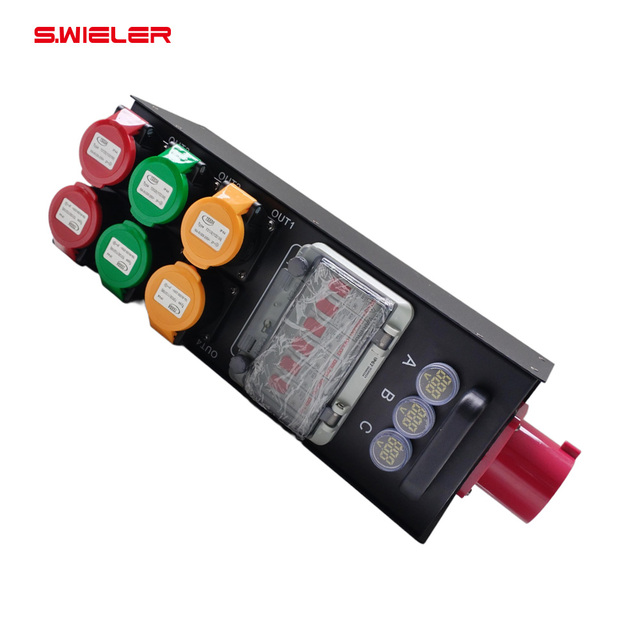 EU Cee 32A Power Input Power Distro 6 Outlet 16a Socket Output 6-way Waterproof Outdoor Stage Concert Euro 3-Phase Power Box