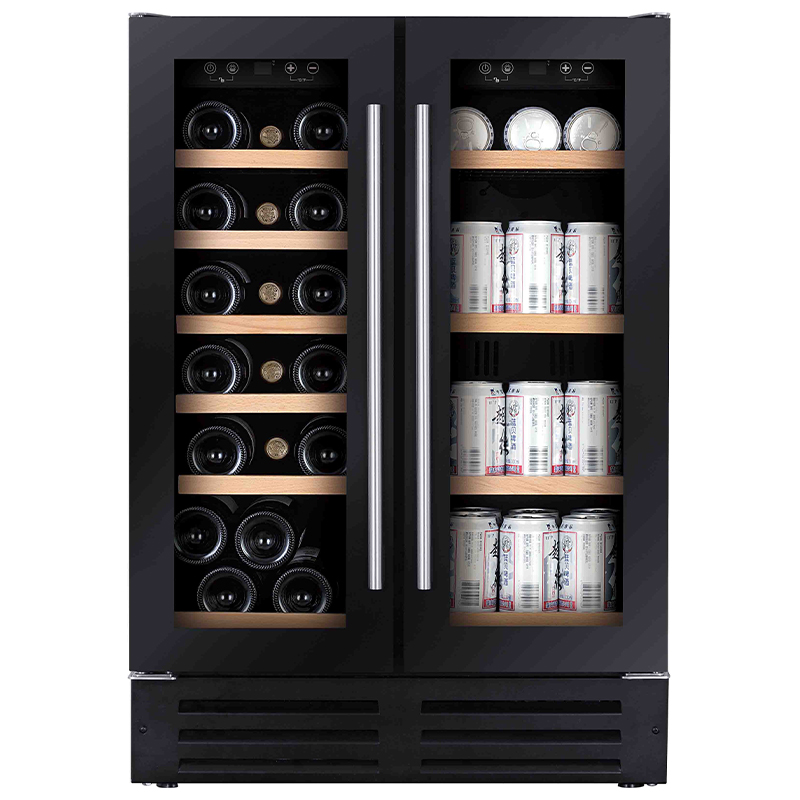 Vinopro Bestseller neues Design 38-Flaschen Mini freistehender Kompressor Kühlschrank randlose Glastür 116L Doppel-Zonen Weinkühlschrank