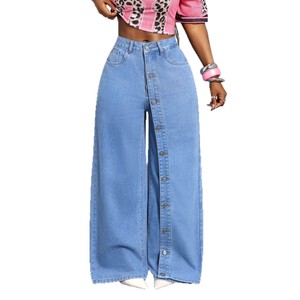 Jeans en denim européens et américains, pantalon en denim bleu clair délavé pour femme, coupe ample et jambe large, style décontracté - Product Image 5