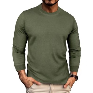 Nouveau <span class=keywords><strong>T</strong></span>-<span class=keywords><strong>shirt</strong></span> à manches longues gaufré Chemise ample à <span class=keywords><strong>col</strong></span> rond de couleur unie pour hommes - Product Image 6