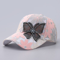Casquette de baseball en dentelle avec strass et décor papillon pour femme, réglable, tendance, protection solaire