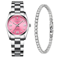 CHENXI 003A Ensemble cadeau deux pièces style loisirs pour femme, montres de luxe à quartz argent et rose, lumineuses et étanches, avec bracelet et boîte