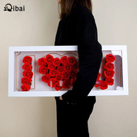 Boîte à fleurs pour la fête des mères Qibai Roses conservées avec mots «Je t'aime» et «Maman» Fenêtre rectangulaire en PVC Boîte à dossiers floraux élégants
