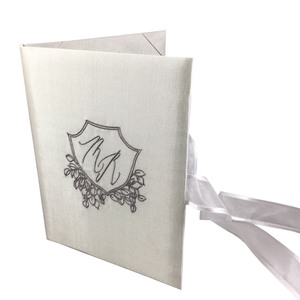 Custom Embroidered Linen <b>Wedding</b> Invitation Card Monogram Acrylic Folio <b>Ribbon</b> Greeting Card for Valentine Graduation - Product Image 1