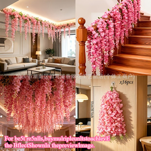 Guirnalda de Flores Artificiales de Glicinia Rosa para Decoración de Arcos, Bodas y Paredes, Ramo de Plástico Decorativo - Product Image 3