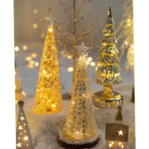 LED Christmas Luminous Glass Conical Ornaments Holiday Indoor Xmas Tree Suitable For Home Party Decoration Silver