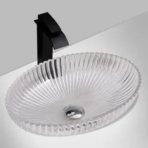 New arrivals oval shape ultra luxury crystal sink colored tempered glass above counter bathroom basin
