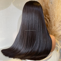 Color Natural Raw Vietnamita Doble Dibujado Cabello Humano HD Cierre Frontal de Encaje Sin Pegamento Hueso Recto Peluca de Cabello Humano para Mujeres Negras