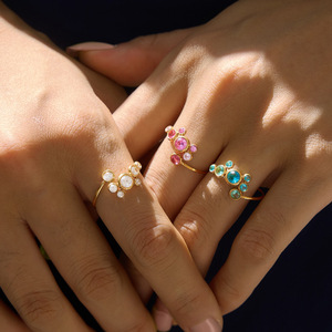 Anillos de Joyería de Acero Inoxidable Resistentes al Agua y al Deslustre, Chapado en Oro de 18k, Anillo Ajustable de Moda con Circonita de Colores para Mujer - Product Image 3