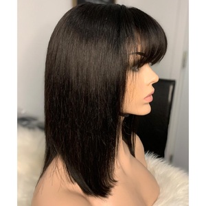 Perruques courtes bob avec <span class=keywords><strong>frange</strong></span> en cheveux humains vierges vietnamiens, perruque bob droite sans colle avec dentelle et <span class=keywords><strong>frange</strong></span> pour femmes, cuticules alignées - Product Image 5
