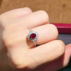 Anillo de Oro Sólido de 18K con Rubí Natural Sin Calentar de 1.01CT, Corte Ovalado, Incrustado con 61 Diamantes en Halo, Joyería Fina con Piedras Preciosas - Product Image 1
