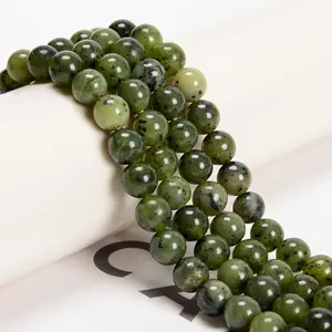 YMJ Wholesale 6mm 8mm 10mm Natural Green Canadian Jade Stone Beads Smooth Round Loose Gemstone Bead for Jewelry Making Bracelet