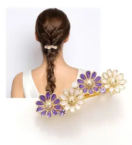 Женские французские заколки для волос, Винтажные заколки из металлического сплава с эмалью и цветами маргариток, заколки для волос для девочек, лидер продаж