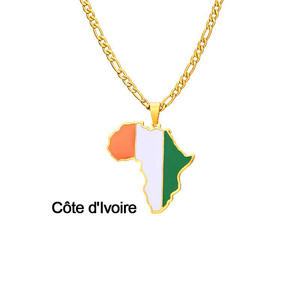Venta al por mayor caliente Hiphop estilo país Mapa Collar para hombres de acero inoxidable esmalte africano país Mapa colgante collares - Product Image 1