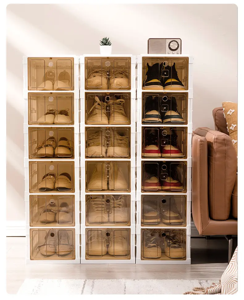 Almacenamiento de zapatos vacío de plástico Embalaje Cajas de zapatos plegables Organizador de sala de estar Caja de zapatos