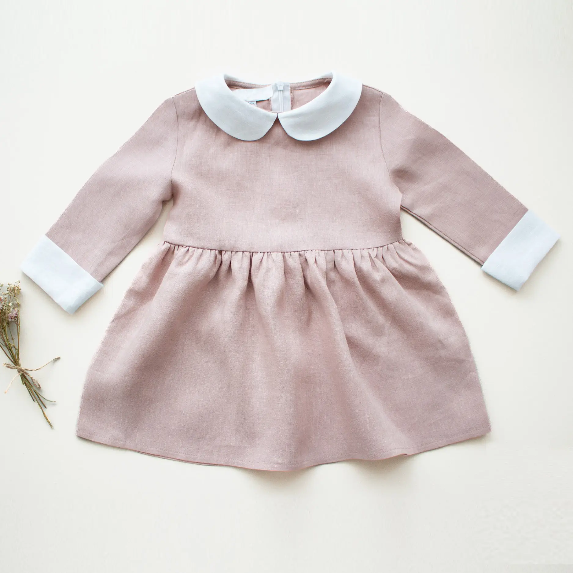 2023 new arrival children kid girl styles baby simply linen cotton lovely dress pleat knee length dress little girl wear dress