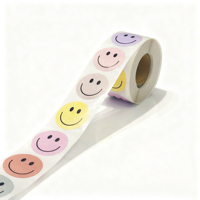 Rouleau d'autocollants visage souriant colorés, étiquettes autocollantes en papier couché multicolore, imprimées en offset, personnalisables, pour récompenses d'enfants et fêtes