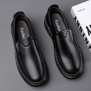 Chaussures en cuir noir pour homme, style slip-on, couleur unie, décontractées, pour le travail, origine Wenzhou - Product Image 3
