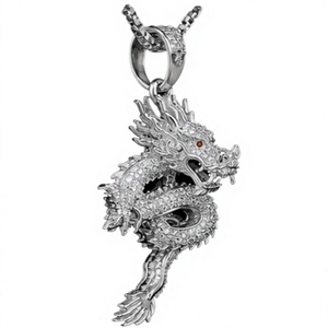 สร้อยคอจี้มังกรเงิน ดีไซน์โปร่ง ลายฉลุ ของขวัญเครื่องประดับ - Product Image 4