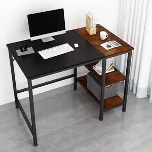 Rak Komputer Meja Kantor Rumah, Rak Penyimpanan Meja Tulis Belajar Kecil, Meja Laptop Industrial 2 Tingkat dengan Warna Modern Kayu