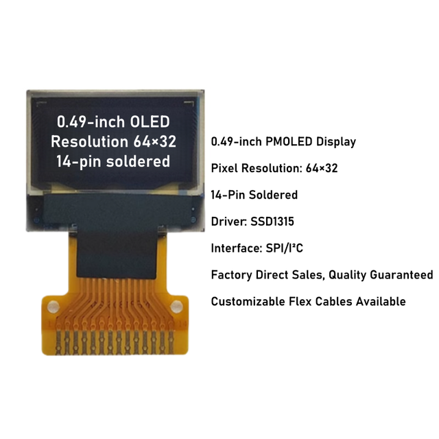 Factory-direct 0.49-inch OLED Display 64x32 OLED LCD Screen SSD1306 Microcontroller Display