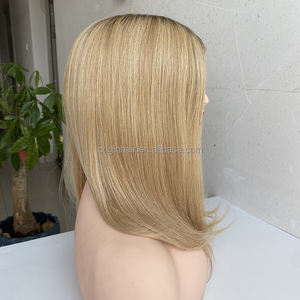 شعر مستعار نسائي من المصنع، شعر بشري خام 100%، قطعة شعر علوية بقاعدة من الدانتيل بلون بني فاتح متدرج للنساء - Product Image 5