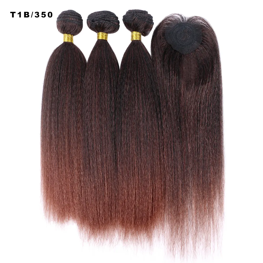 Ombre-Extensiones de Cabello Sintético de 14 Pulgadas, 3 Paquetes, Resistente al Calor, Cierre, Novedad